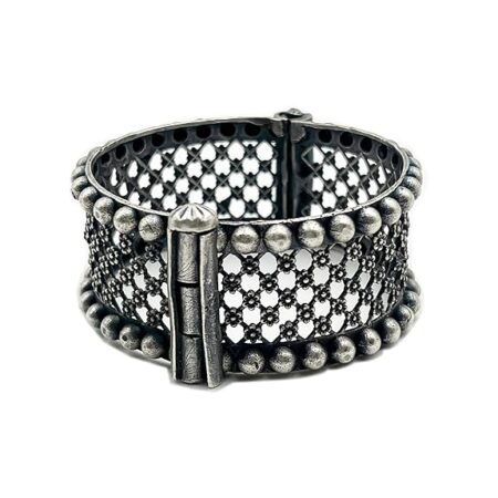 Single Piece of Silver Replica Rajwadi Sahiba Openable Bracelet & Kada, Oxidised Hand-Cuff Tribal Bangle, Traditional and Antique finish