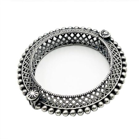 Single Piece of Silver Replica Rajwadi Sahiba Openable Bracelet & Kada, Oxidised Hand-Cuff Tribal Bangle, Traditional and Antique finish