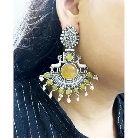Classic Monalisa Deer Earrings – Jaipur Design Oxidised Drop Earrings for Women’s n Girls