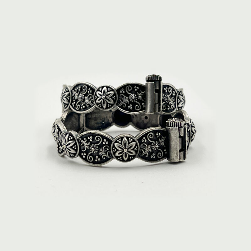 Single Piece of Silver Replica Rajwadi Sahiba Openable Bracelet & Kada, Oxidised Hand-Cuff Tribal Bangle, Traditional and Antique finish - Image 2