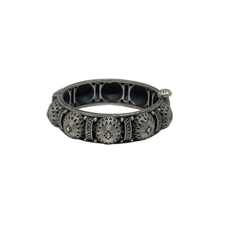 Single Piece of Silver Replica Rajwadi Sahiba Openable Bracelet & Kada, Oxidised Hand-Cuff Tribal Bangle, Traditional and Antique finish
