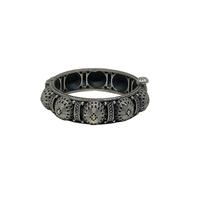 Single Piece of Silver Replica Rajwadi Sahiba Openable Bracelet & Kada, Oxidised Hand-Cuff Tribal Bangle, Traditional and Antique finish