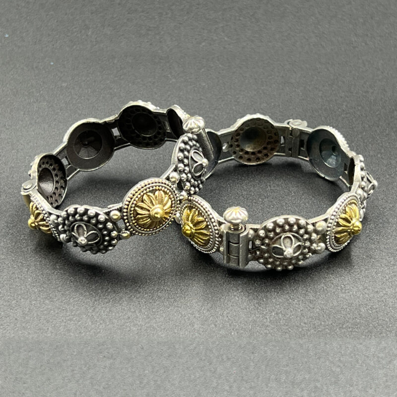 Single Piece of Silver Replica Rajwadi Sahiba Openable Bracelet & Kada, Oxidised Hand-Cuff Tribal Bangle, Traditional and Antique finish - Image 3