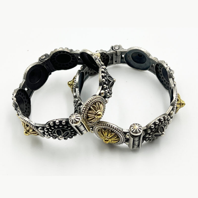Single Piece of Silver Replica Rajwadi Sahiba Openable Bracelet & Kada, Oxidised Hand-Cuff Tribal Bangle, Traditional and Antique finish - Image 2