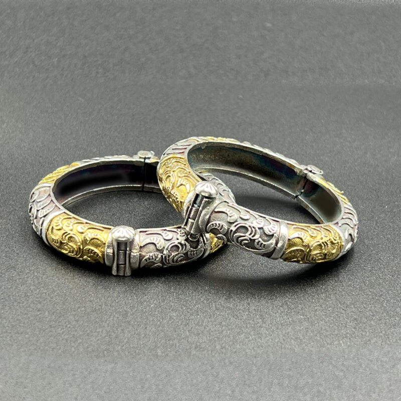 THE STYLE COURTYARD Single Piece of Silver Replica Rajwadi Sahiba Openable Bracelet & Kada, Oxidised Hand-Cuff Tribal Bangle, Traditional and Antique finish - Image 3