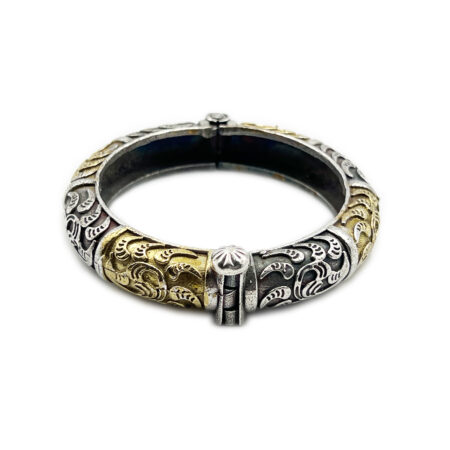 THE STYLE COURTYARD Single Piece of Silver Replica Rajwadi Sahiba Openable Bracelet & Kada, Oxidised Hand-Cuff Tribal Bangle, Traditional and Antique finish