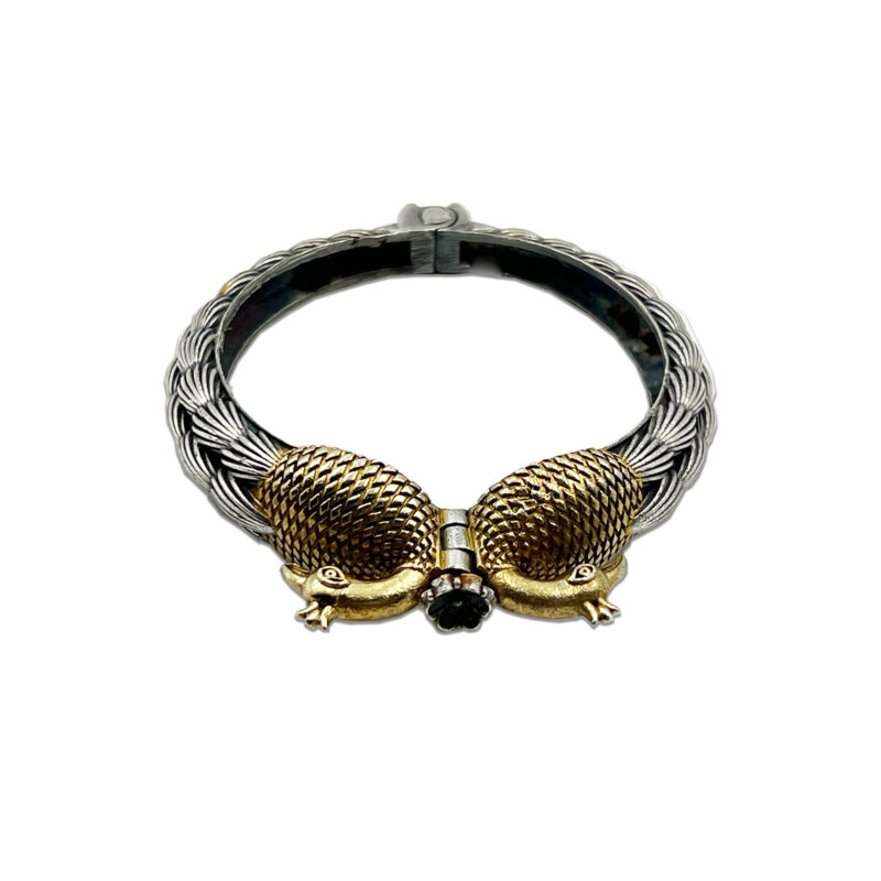 Single Piece of Silver Replica Rajwadi Sahiba Openable Bracelet & Kada, Oxidised Hand-Cuff Tribal Bangle, Traditional and Antique finish - Image 4