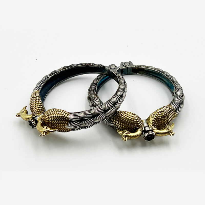 Single Piece of Silver Replica Rajwadi Sahiba Openable Bracelet & Kada, Oxidised Hand-Cuff Tribal Bangle, Traditional and Antique finish - Image 3