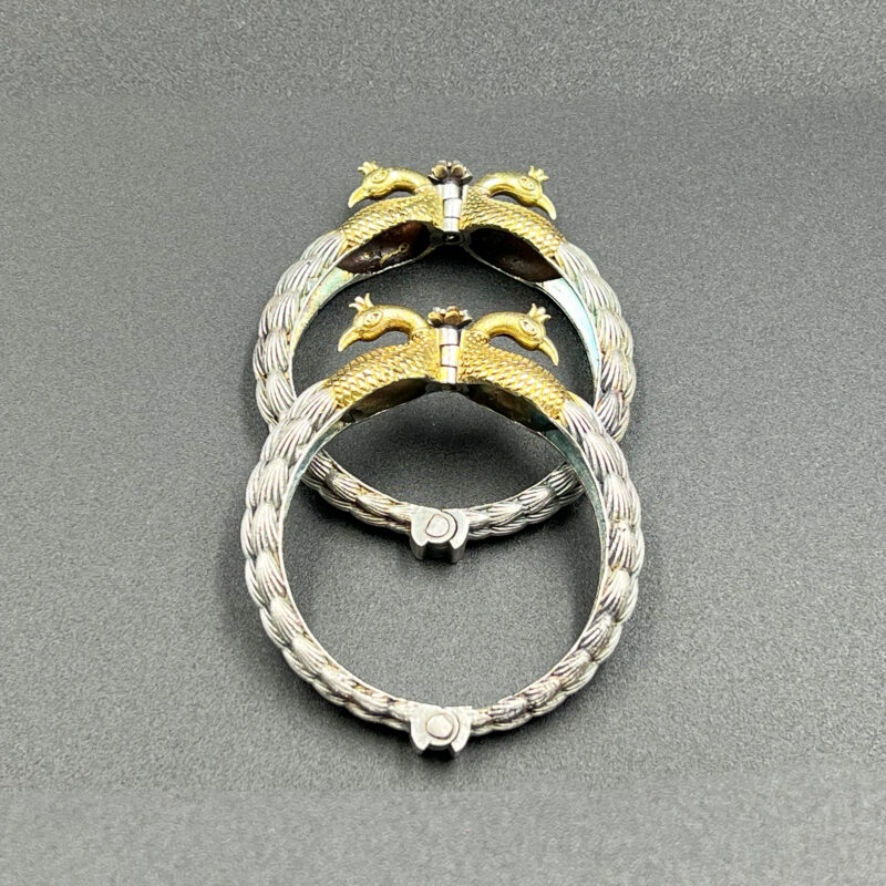 Single Piece of Silver Replica Rajwadi Sahiba Openable Bracelet & Kada, Oxidised Hand-Cuff Tribal Bangle, Traditional and Antique finish - Image 2