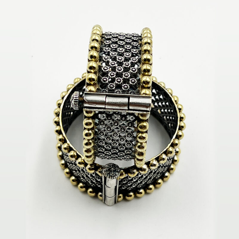 Single Piece of Silver Replica Rajwadi Sahiba Openable Bracelet & Kada, Oxidised Hand-Cuff Tribal Bangle, Traditional and Antique finish - Image 5