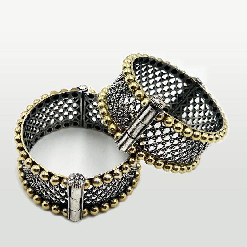 Single Piece of Silver Replica Rajwadi Sahiba Openable Bracelet & Kada, Oxidised Hand-Cuff Tribal Bangle, Traditional and Antique finish - Image 4