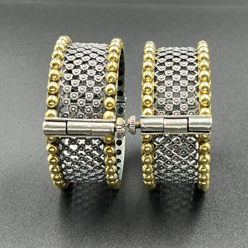 Single Piece of Silver Replica Rajwadi Sahiba Openable Bracelet & Kada, Oxidised Hand-Cuff Tribal Bangle, Traditional and Antique finish - Image 2