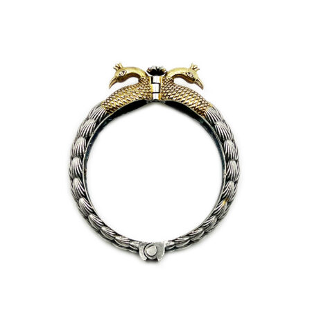 Single Piece of Silver Replica Rajwadi Sahiba Openable Bracelet & Kada, Oxidised Hand-Cuff Tribal Bangle, Traditional and Antique finish