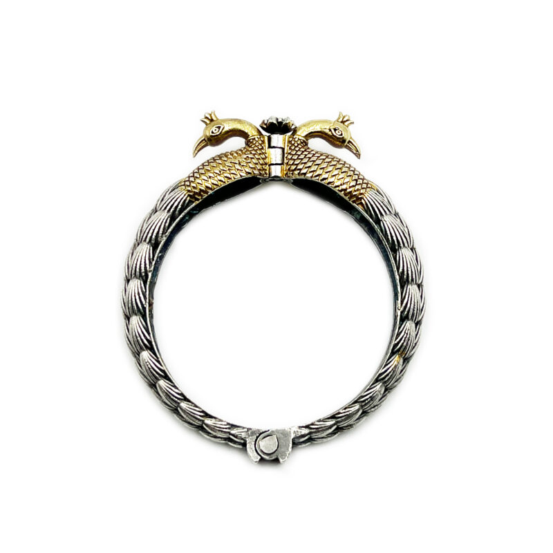 Single Piece of Silver Replica Rajwadi Sahiba Openable Bracelet & Kada, Oxidised Hand-Cuff Tribal Bangle, Traditional and Antique finish