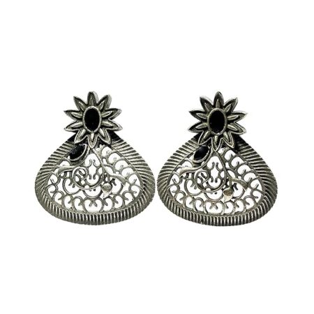 Indian traditional Oxidized Peacock Geometric Design Brass Studs – Antique pearl Jhumka Earrings for women n girls
