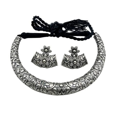 Antique Black Oxidised Flower Petal Necklace Set | Manga Malai Design antique Mango Haram design Jewelry