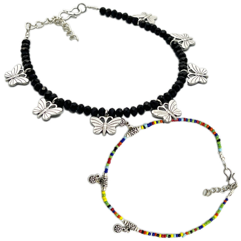 THE STYLE COURTYARD Contemporary Oxidised Silver Anklets/Payal for Women and Girls Collection of designs created with Oxidised Motifs, Beads, & Shell - Image 2