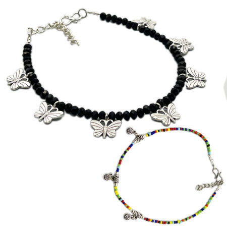 THE STYLE COURTYARD Contemporary Oxidised Silver Anklets/Payal for Women and Girls Collection of designs created with Oxidised Motifs, Beads, & Shell