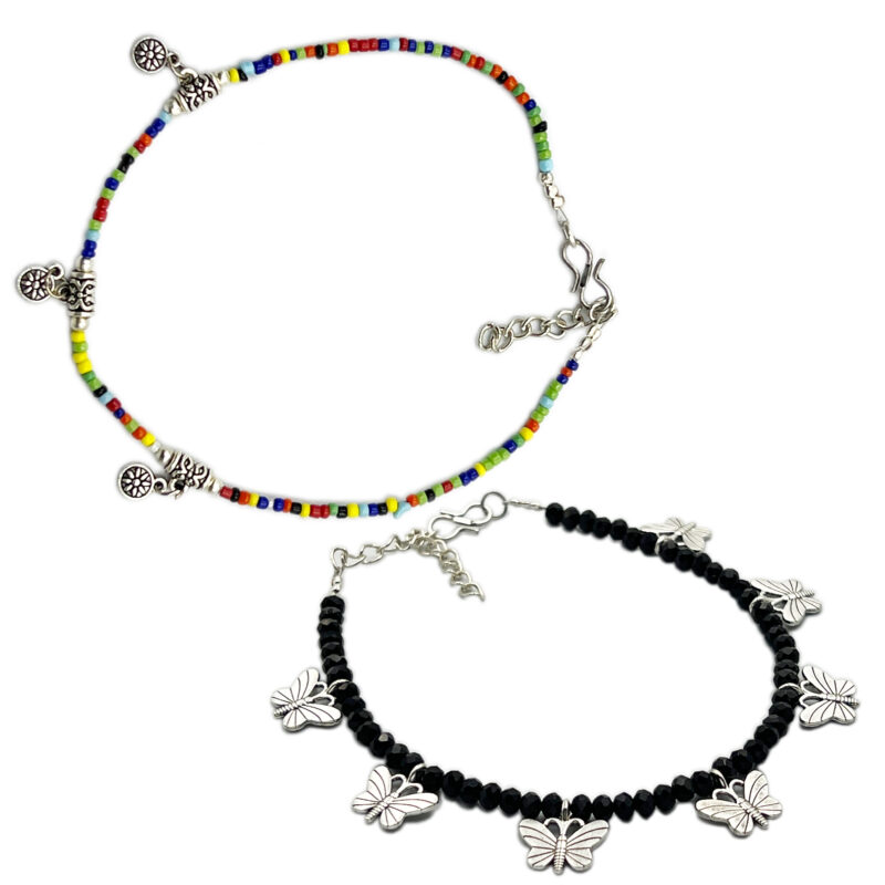 THE STYLE COURTYARD Contemporary Oxidised Silver Anklets/Payal for Women and Girls Collection of designs created with Oxidised Motifs, Beads, & Shell - Image 3