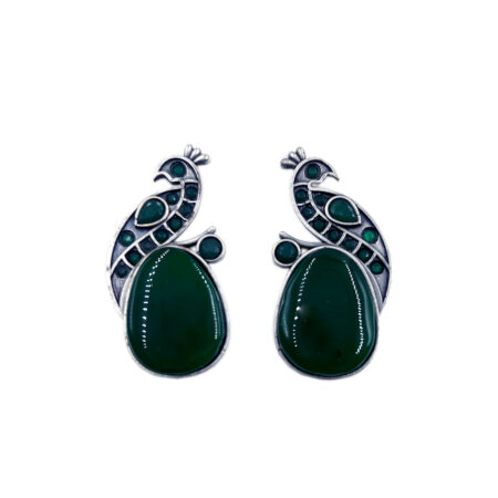 The Style Courtyard Oxidised Silver Peacock Stud Earrings | Brass Mayura Drop Earrings | Mona Lisa Bird Earrings in many colors for Women & Girls