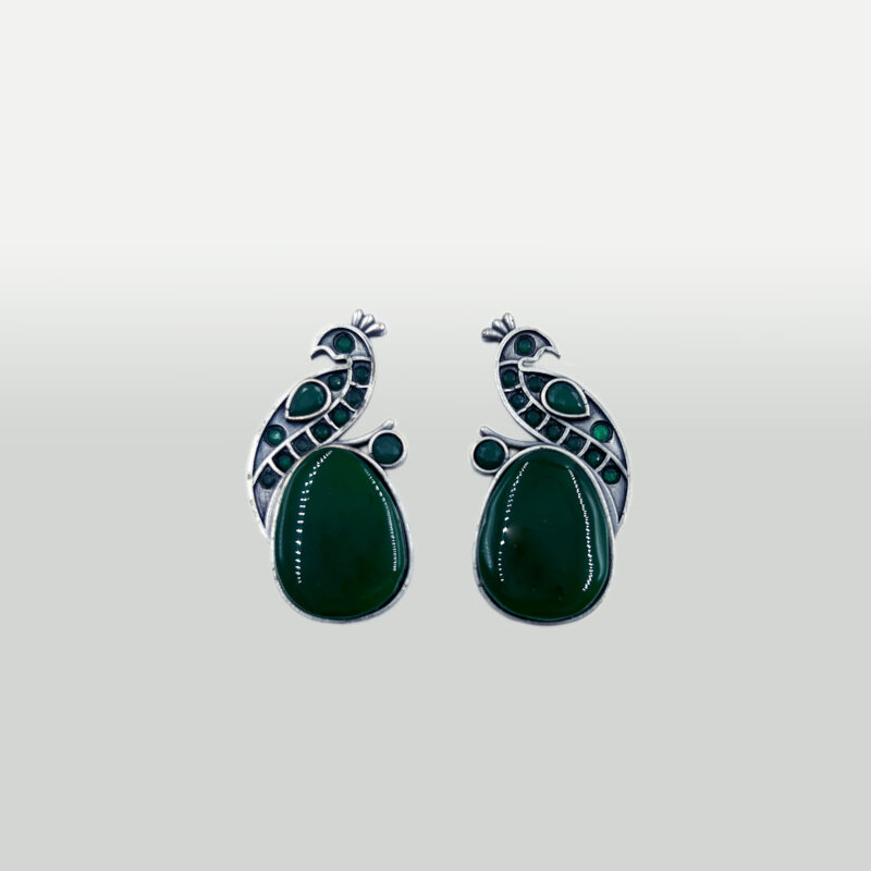 The Style Courtyard Oxidised Silver Peacock Stud Earrings | Brass Mayura Drop Earrings | Mona Lisa Bird Earrings in many colors for Women & Girls - Image 2