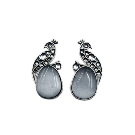 The Style Courtyard Oxidised Silver Peacock Stud Earrings | Brass Mayura Drop Earrings | Mona Lisa Bird Earrings in many colors for Women & Girls