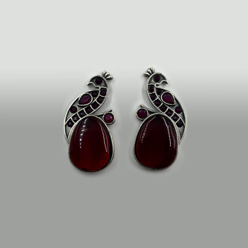 The Style Courtyard Oxidised Silver Peacock Stud Earrings | Brass Mayura Drop Earrings | Mona Lisa Bird Earrings in many colors for Women & Girls - Image 4