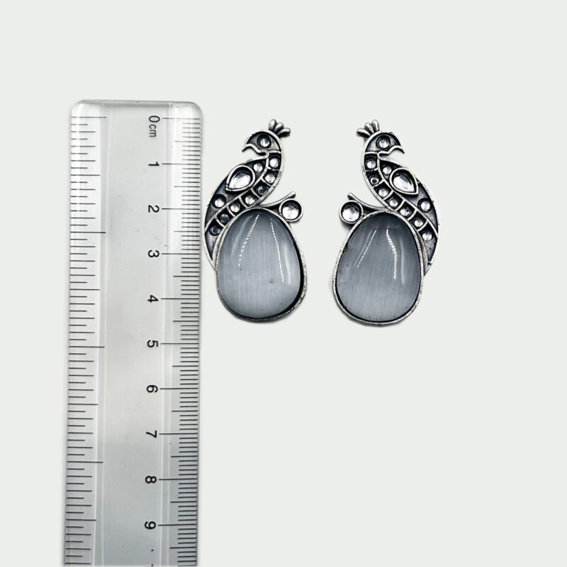 The Style Courtyard Oxidised Silver Peacock Stud Earrings | Brass Mayura Drop Earrings | Mona Lisa Bird Earrings in many colors for Women & Girls - Image 2