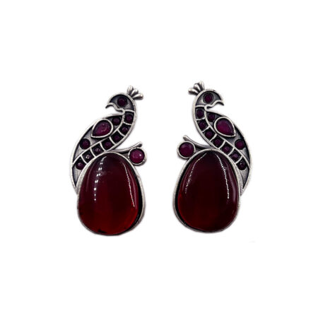 The Style Courtyard Oxidised Silver Peacock Stud Earrings | Brass Mayura Drop Earrings | Mona Lisa Bird Earrings in many colors for Women & Girls