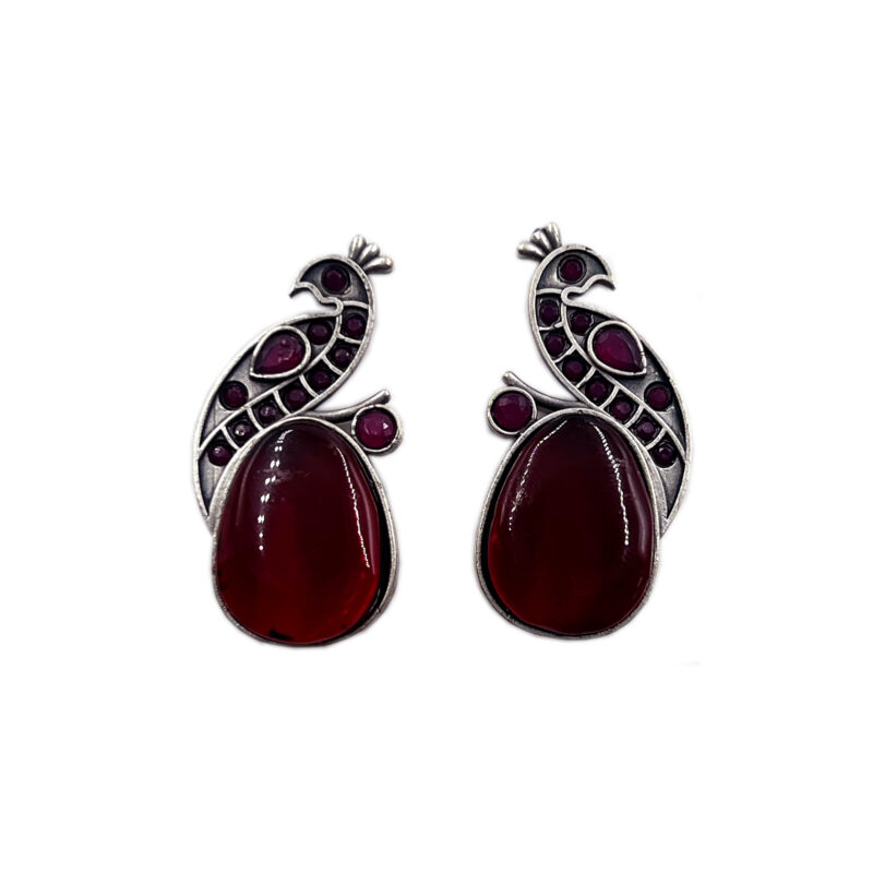 The Style Courtyard Oxidised Silver Peacock Stud Earrings | Brass Mayura Drop Earrings | Mona Lisa Bird Earrings in many colors for Women & Girls