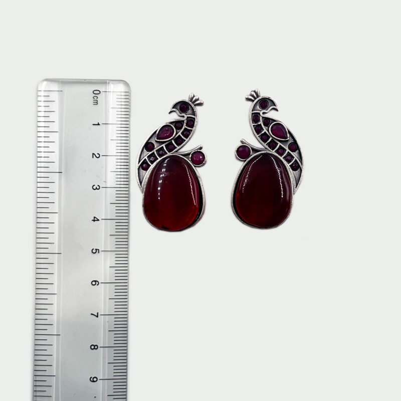 The Style Courtyard Oxidised Silver Peacock Stud Earrings | Brass Mayura Drop Earrings | Mona Lisa Bird Earrings in many colors for Women & Girls - Image 5