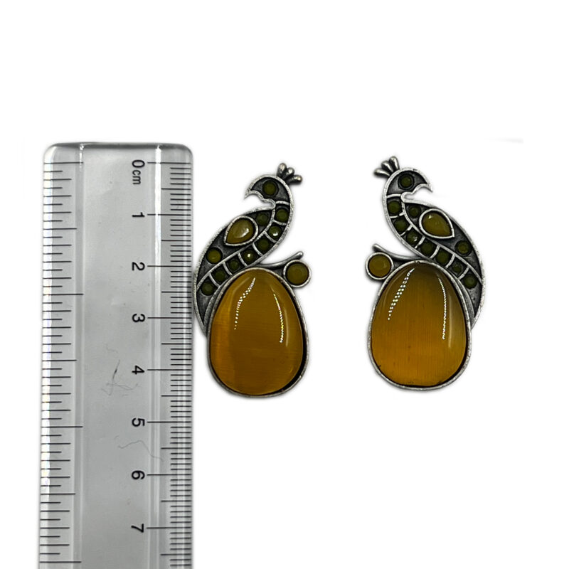 The Style Courtyard Oxidised Silver Peacock Stud Earrings | Brass Mayura Drop Earrings | Mona Lisa Bird Earrings in many colors for Women & Girls - Image 4