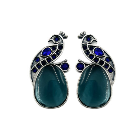 The Style Courtyard Oxidised Silver Peacock Stud Earrings | Brass Mayura Drop Earrings | Mona Lisa Bird Earrings in many colors for Women & Girls