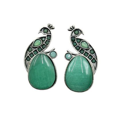 The Style Courtyard Oxidised Silver Peacock Stud Earrings | Brass Mayura Drop Earrings | Mona Lisa Bird Earrings in many colors for Women & Girls