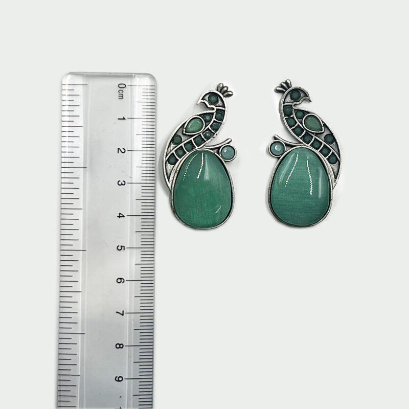The Style Courtyard Oxidised Silver Peacock Stud Earrings | Brass Mayura Drop Earrings | Mona Lisa Bird Earrings in many colors for Women & Girls - Image 3