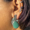 The Style Courtyard Oxidised Silver Peacock Stud Earrings | Brass Mayura Drop Earrings | Mona Lisa Bird Earrings in many colors for Women & Girls - Image 2