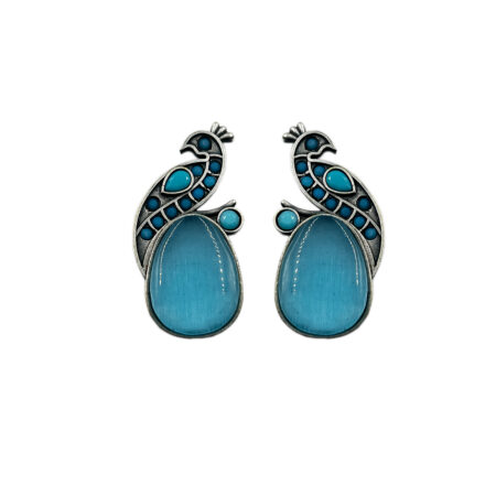 The Style Courtyard Oxidised Silver Peacock Stud Earrings | Brass Mayura Drop Earrings | Mona Lisa Bird Earrings in many colors for Women & Girls
