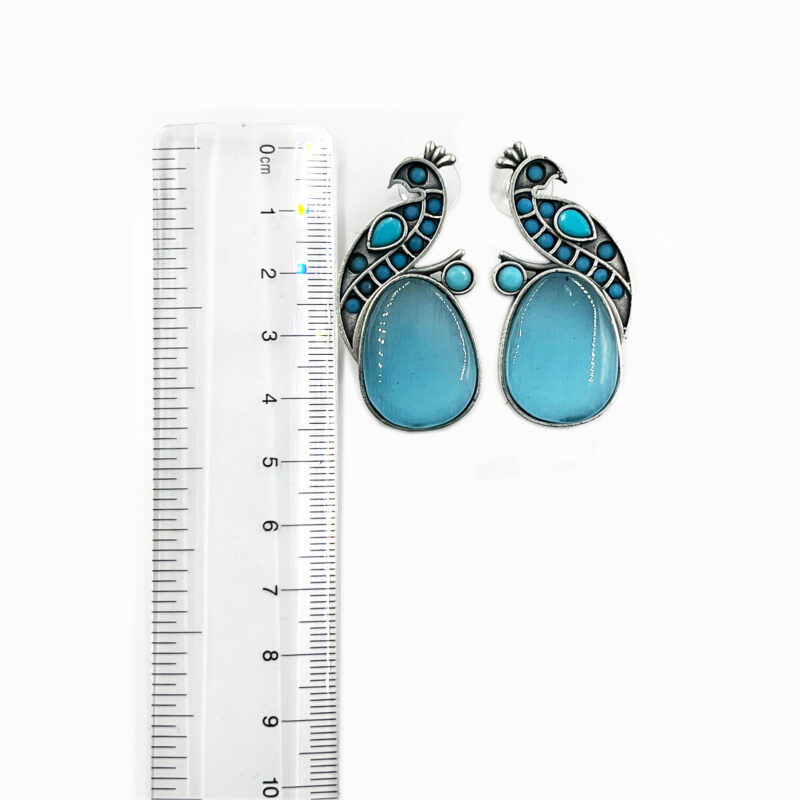 The Style Courtyard Oxidised Silver Peacock Stud Earrings | Brass Mayura Drop Earrings | Mona Lisa Bird Earrings in many colors for Women & Girls - Image 3
