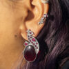 The Style Courtyard Oxidised Silver Peacock Stud Earrings | Brass Mayura Drop Earrings | Mona Lisa Bird Earrings in many colors for Women & Girls - Image 2