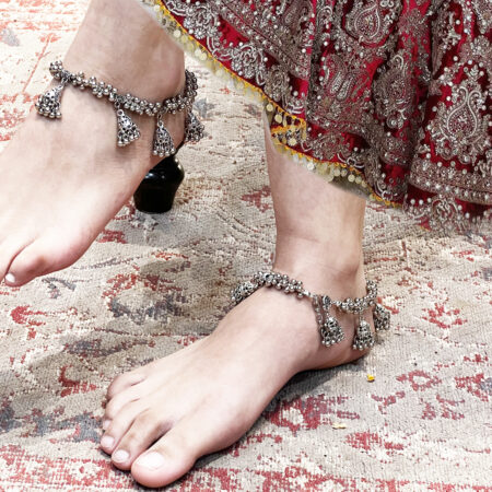 THE STYLE COURTYARD Contemporary Oxidised Silver Anklets/Payal for Women and Girls Collection of designs created with Oxidised Motifs, Beads, & Shell