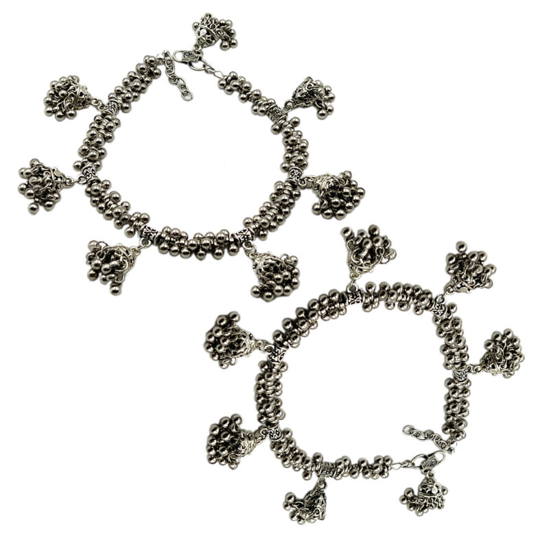 THE STYLE COURTYARD Contemporary Oxidised Silver Anklets/Payal for Women and Girls Collection of designs created with Oxidised Motifs, Beads, & Shell - Image 5