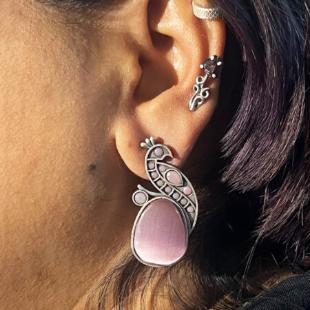 The Style Courtyard Oxidised Silver Peacock Stud Earrings | Brass Mayura Drop Earrings | Mona Lisa Bird Earrings in many colors for Women & Girls