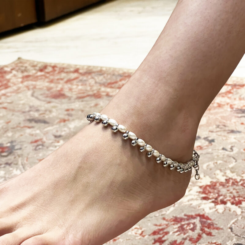 THE STYLE COURTYARD Contemporary Oxidised Silver Anklets/Payal for Women and Girls Collection of designs created with Oxidised Motifs, Beads, & Shell - Image 3