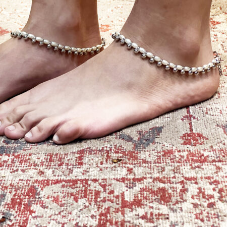 THE STYLE COURTYARD Contemporary Oxidised Silver Anklets/Payal for Women and Girls Collection of designs created with Oxidised Motifs, Beads, & Shell