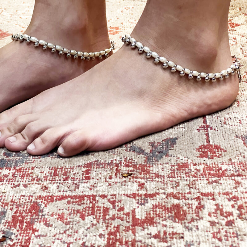 THE STYLE COURTYARD Contemporary Oxidised Silver Anklets/Payal for Women and Girls Collection of designs created with Oxidised Motifs, Beads, & Shell