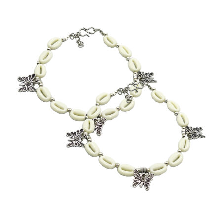 THE STYLE COURTYARD Contemporary Oxidised Silver Anklets/Payal for Women and Girls Collection of designs created with Oxidised Motifs, Beads, & Shell