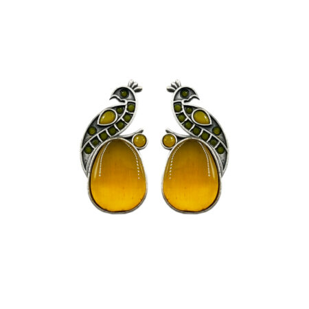 The Style Courtyard Oxidised Silver Peacock Stud Earrings | Brass Mayura Drop Earrings | Mona Lisa Bird Earrings in many colors for Women & Girls