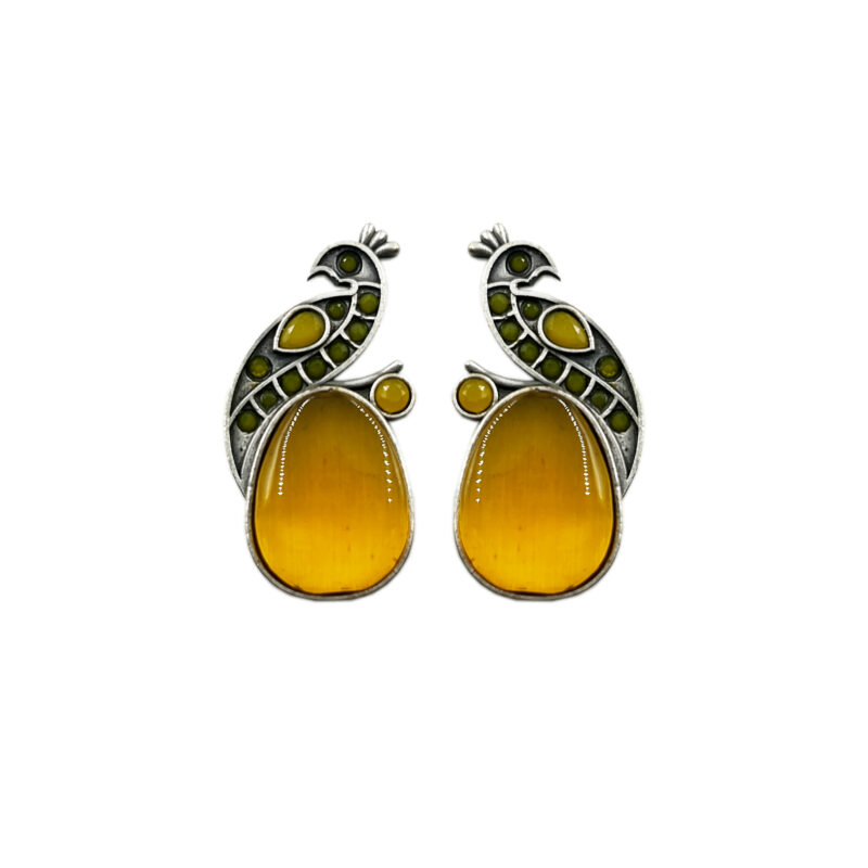 The Style Courtyard Oxidised Silver Peacock Stud Earrings | Brass Mayura Drop Earrings | Mona Lisa Bird Earrings in many colors for Women & Girls