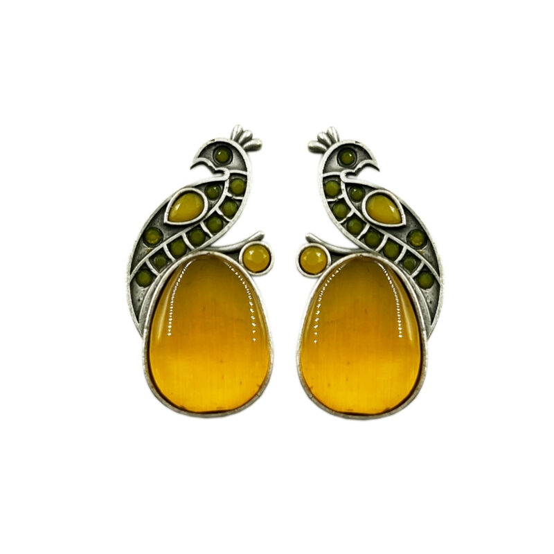 The Style Courtyard Oxidised Silver Peacock Stud Earrings | Brass Mayura Drop Earrings | Mona Lisa Bird Earrings in many colors for Women & Girls - Image 3