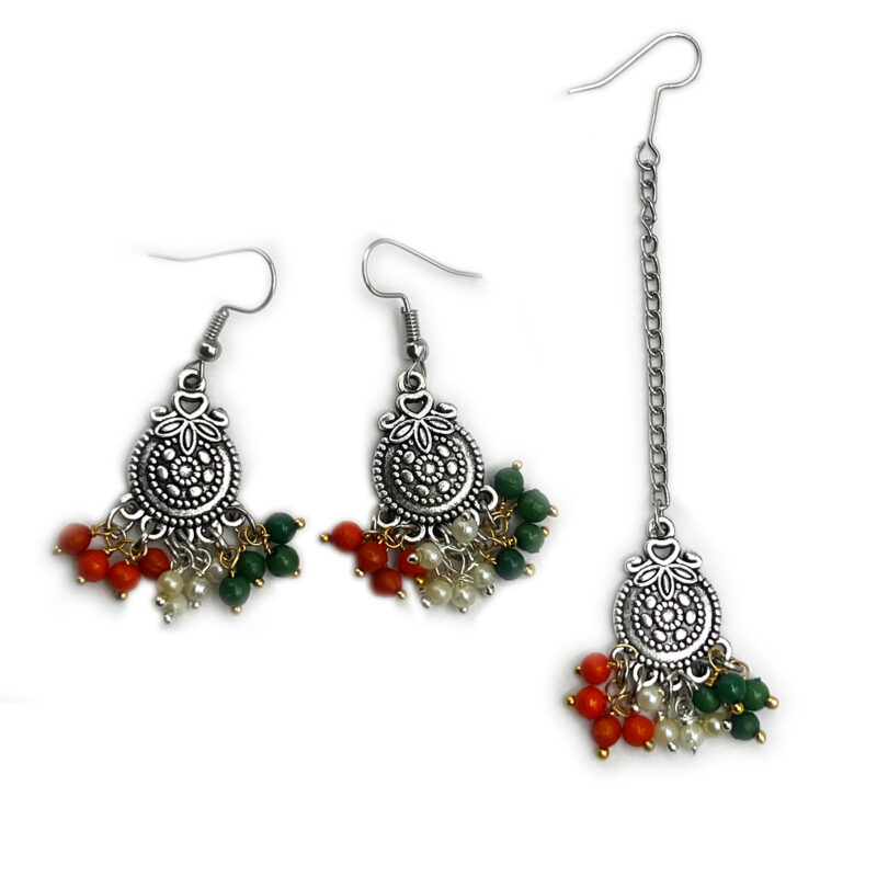 Oxidised & Gold Earrings with Maang Tikka Combo Set of Multiple Floral & Ethnic Designs